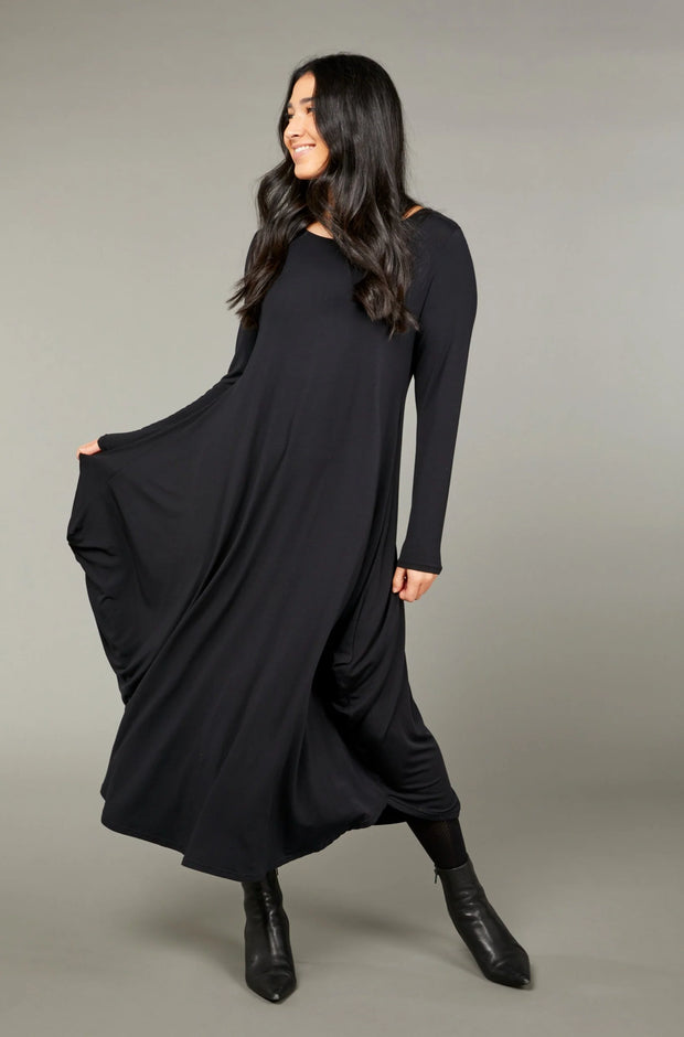 Long Sleeve Tri Dress - Black