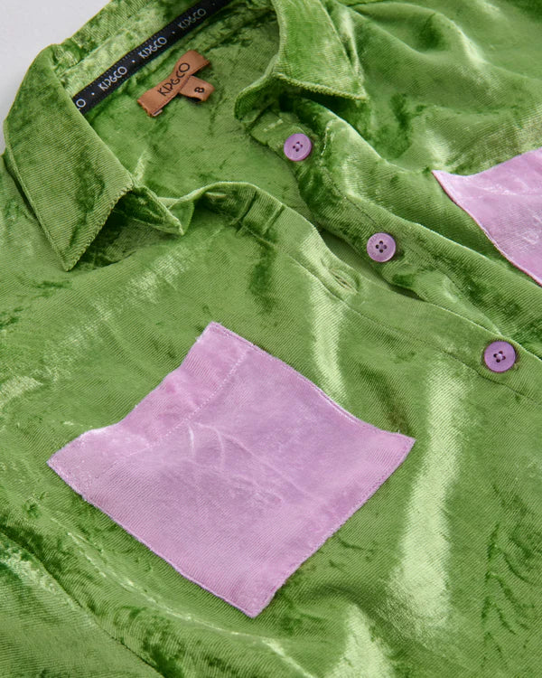 Pistachio Velvet Long Sleeve Shirt & Pyjama Set