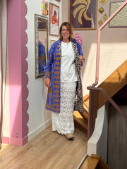 Long Velvet Embroidered Coat – Purple- Gold
