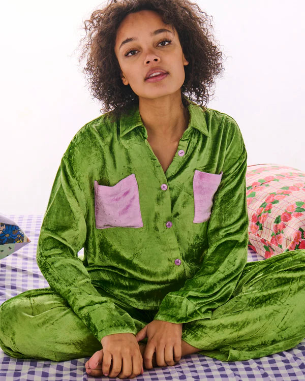 Pistachio Velvet Long Sleeve Shirt & Pyjama Set