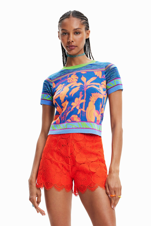 Tropical Bird Design Knit T- Shirt
