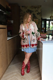 Birds Embroidered Short Coat – Beige