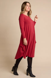 Long Sleeve Tri Dress - Red Berry