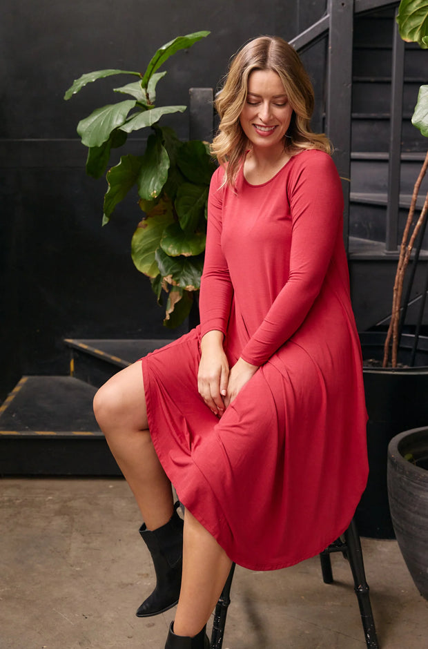 Long Sleeve Tri Dress - Red Berry