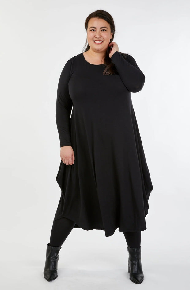Long Sleeve Tri Dress - Black