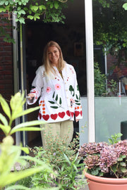 Birds Embroidered Short Coat – White
