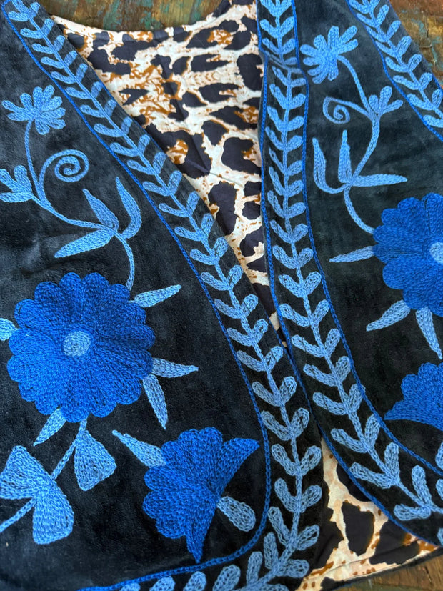 Suzani Embroidered Vest – Blue Black