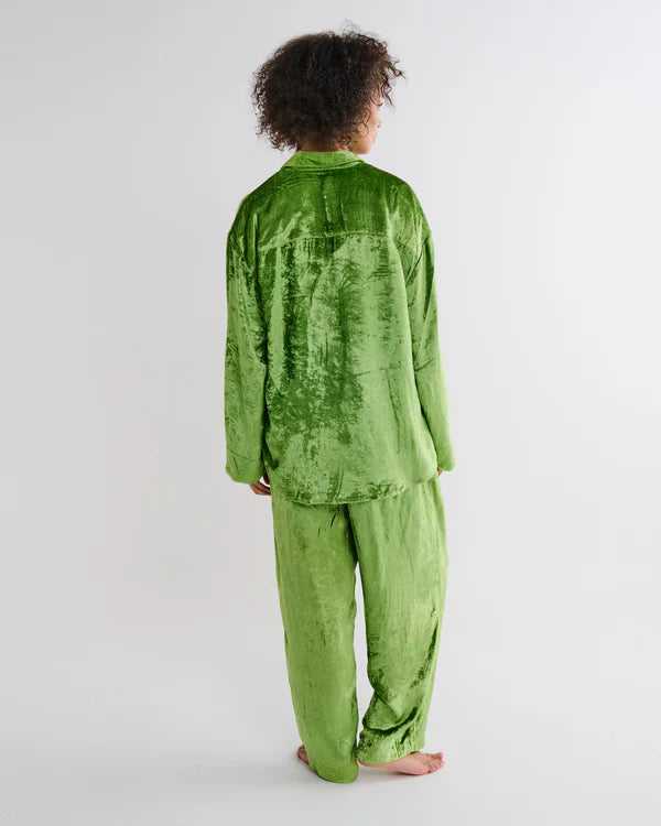 Pistachio Velvet Long Sleeve Shirt & Pyjama Set