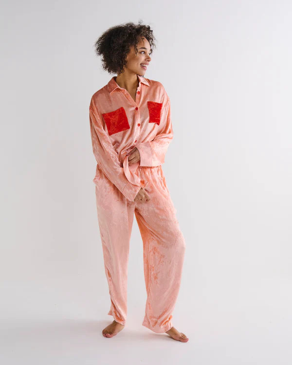 Fairy Floss Crush Velvet Long Sleeve Shirt & Pyjama Set