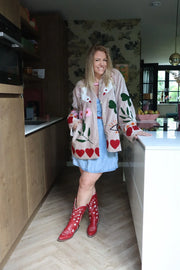 Birds Embroidered Short Coat – Beige