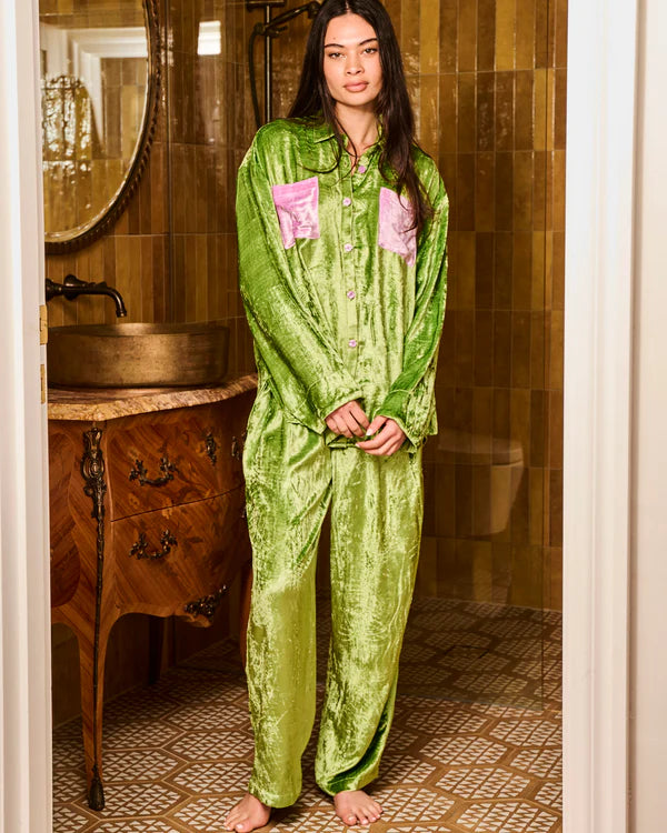 Pistachio Velvet Long Sleeve Shirt & Pyjama Set