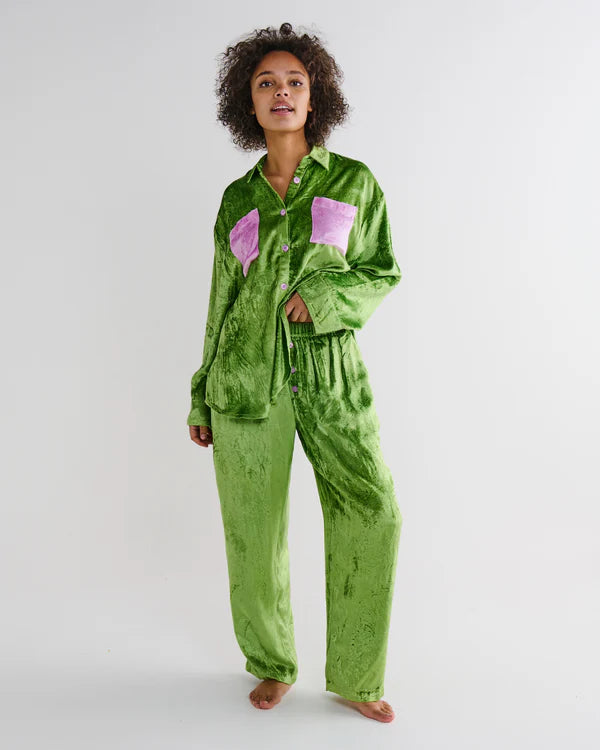 Pistachio Velvet Long Sleeve Shirt & Pyjama Set