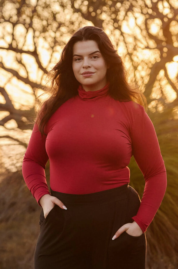 Turtleneck Long Sleeve Top - Red Berry