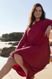 Long Sleeve Tri Dress - Red Berry