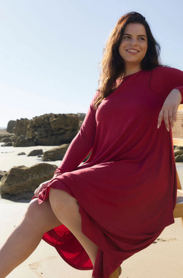 Long Sleeve Tri Dress - Red Berry