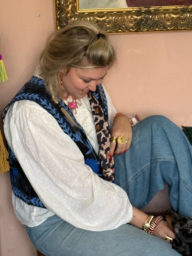 Suzani Embroidered Vest – Blue Black