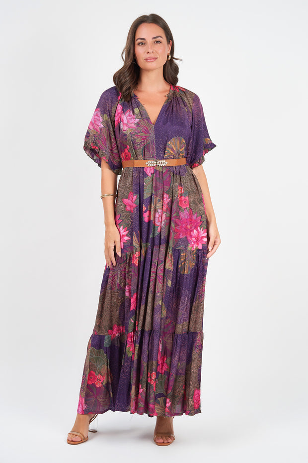 Amisha short sleeve Maxi Dress, Water Lily