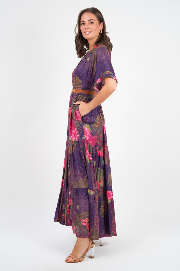 Amisha short sleeve Maxi Dress, Water Lily