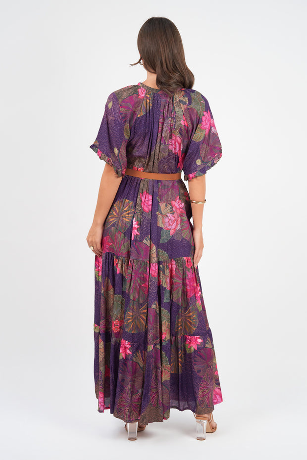 Amisha short sleeve Maxi Dress, Water Lily