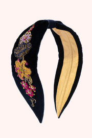 Velvet Embroidered Headband - Midnight Posy