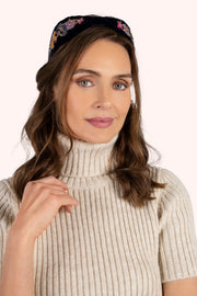 Velvet Embroidered Headband - Midnight Posy