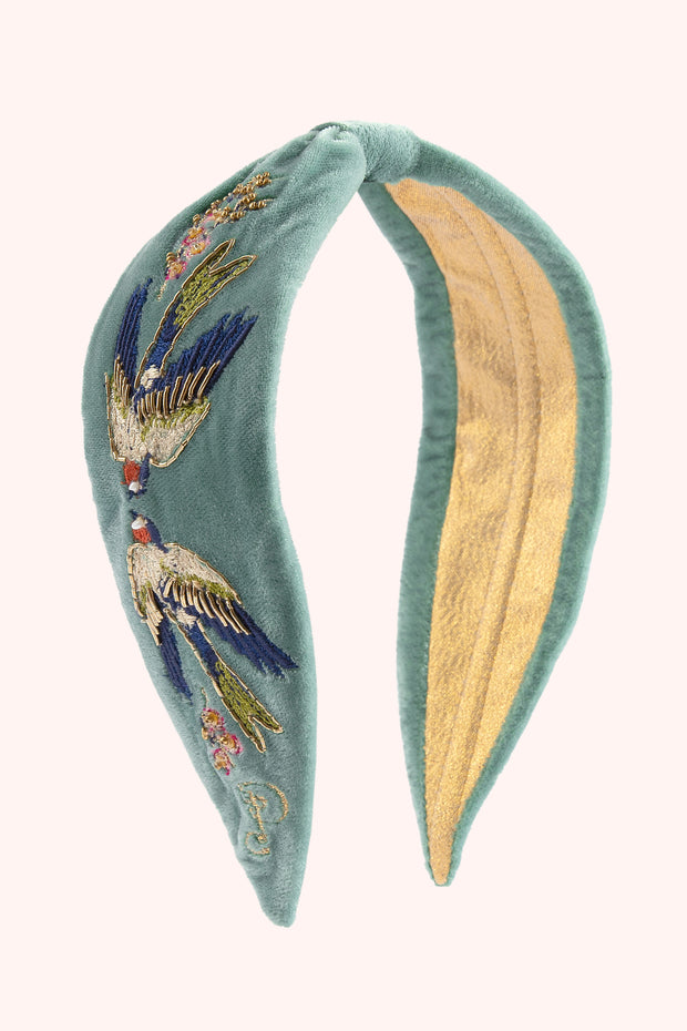 Velvet Embroidered Headband - Swooping Swallows