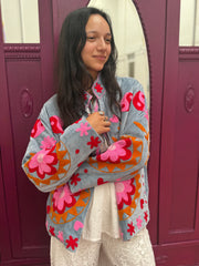 Yin Yang Floral Embroidered Short Coat – Grey-Pink