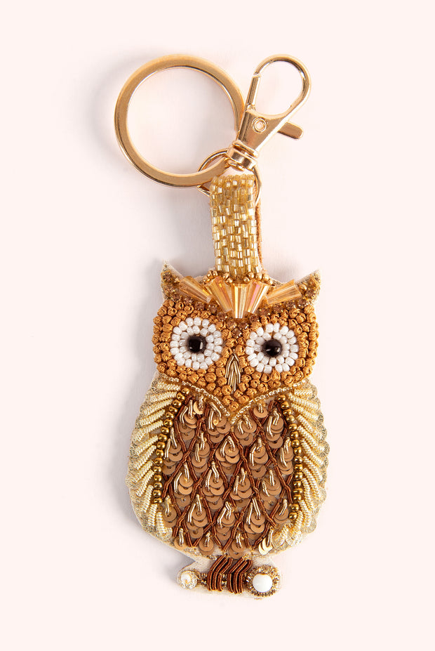 Beaded Keyring - Golden Owl
