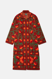 Long Velvet Embroidered Coat – Brown-Orange-Green
