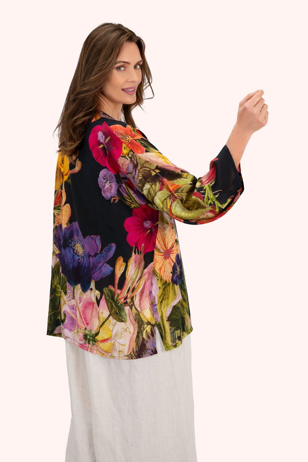 Mid-length Kimono - Midnight Posy