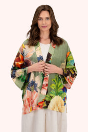 Mid-length Kimono - Botanical Bouque Sage