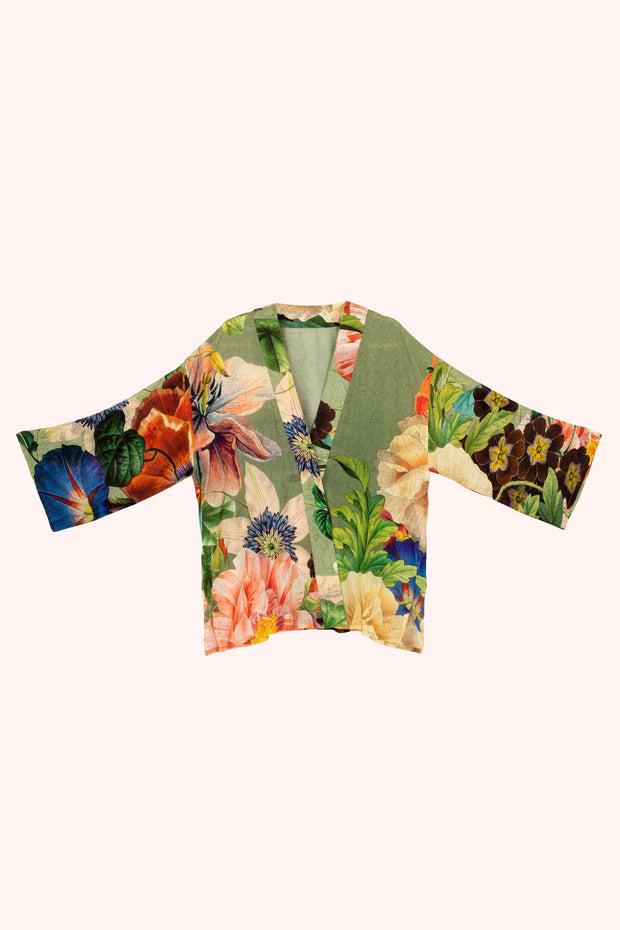 Mid-length Kimono - Botanical Bouque Sage