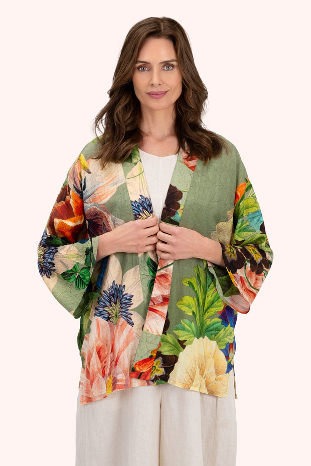 Mid-length Kimono - Botanical Bouque Sage