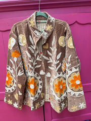 Yin Yang Floral Embroidered Short Coat – Camel-orange