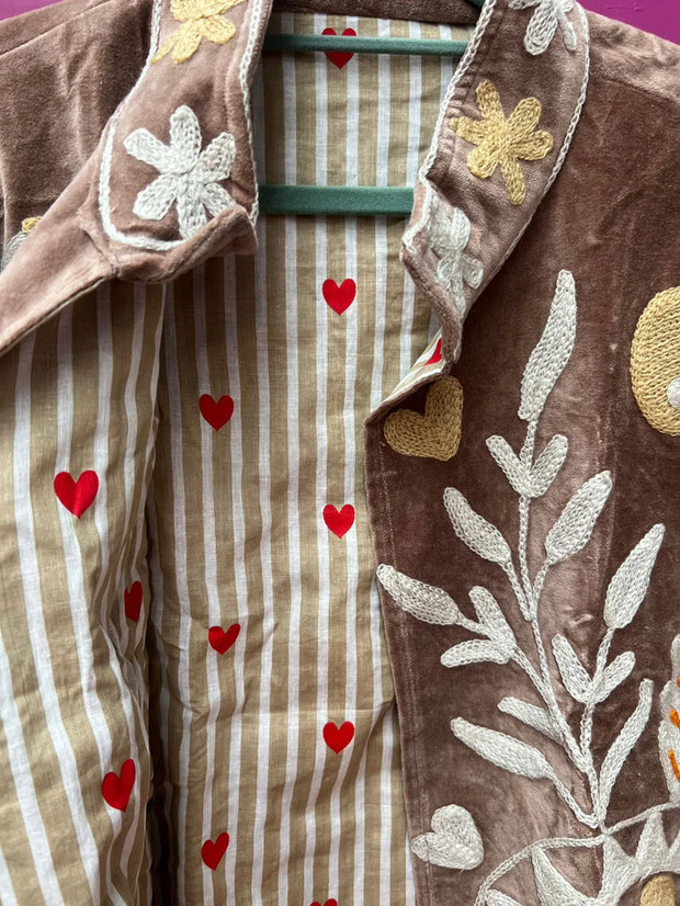 Yin Yang Floral Embroidered Short Coat – Camel-orange