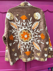 Yin Yang Floral Embroidered Short Coat – Camel-orange