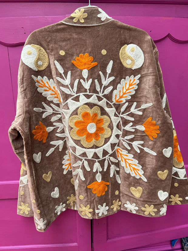 Yin Yang Floral Embroidered Short Coat – Camel-orange
