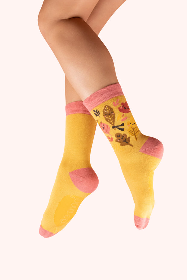 Ankle Socks - Happy Leaves Mustard
