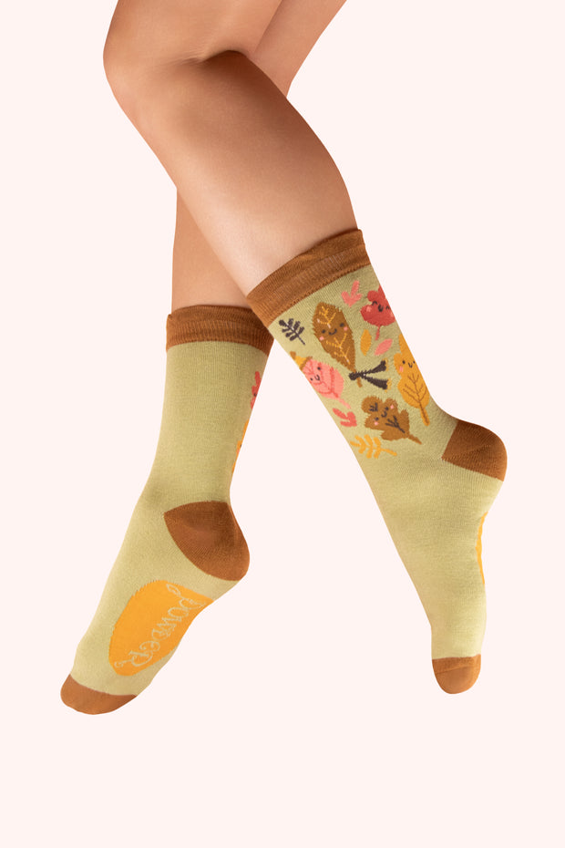 Ankle Socks - Happy Leaves Sage