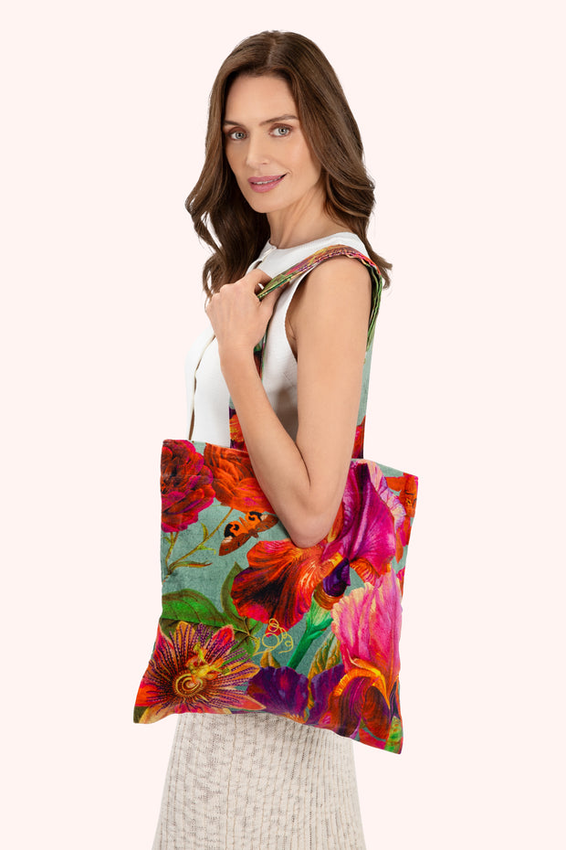 Winter Iris Velvet Tote Bag - Ice