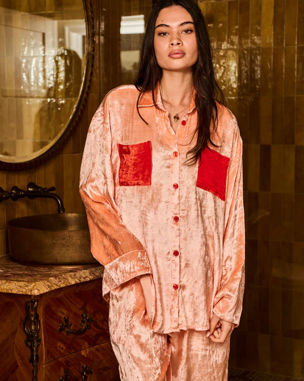 Fairy Floss Crush Velvet Long Sleeve Shirt & Pyjama Set