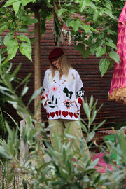 Birds Embroidered Short Coat – White