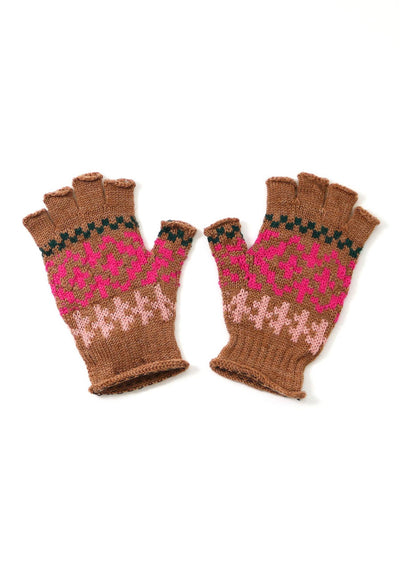 Alice Fairisle Pattern Fingerless Gloves,Gingerbread