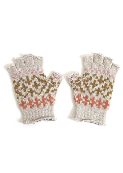 Alice Fairisle Pattern Fingerless Gloves,Mushroom