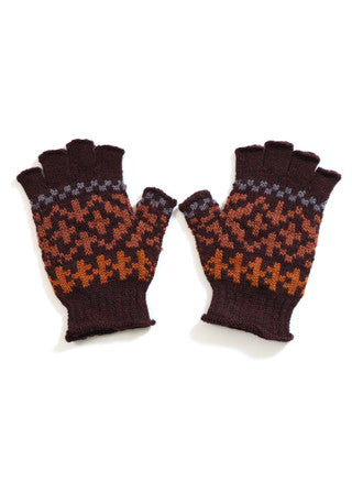Alice Fairisle Pattern Fingerless Gloves, Raisin