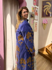 Long Velvet Embroidered Coat – Purple- Gold