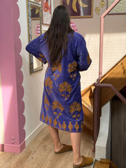 Long Velvet Embroidered Coat – Purple- Gold
