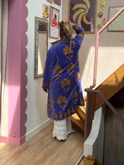 Long Velvet Embroidered Coat – Purple- Gold