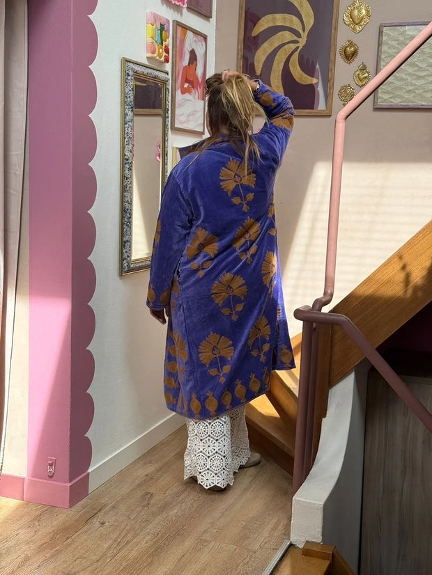 Long Velvet Embroidered Coat – Purple- Gold