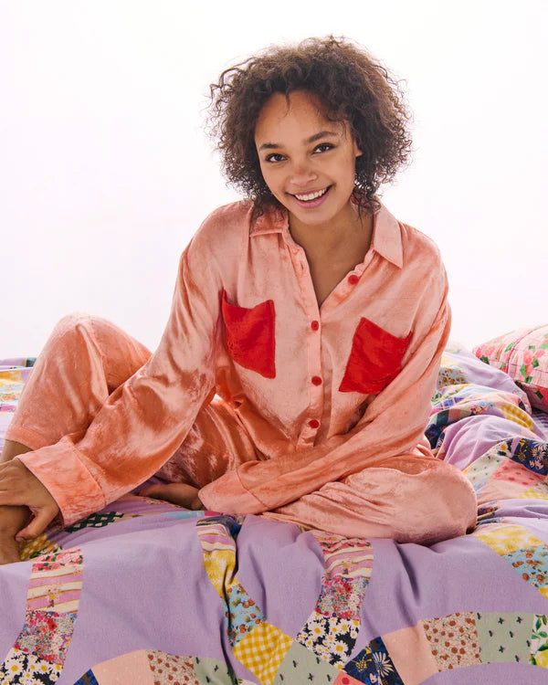 Fairy Floss Crush Velvet Long Sleeve Shirt & Pyjama Set